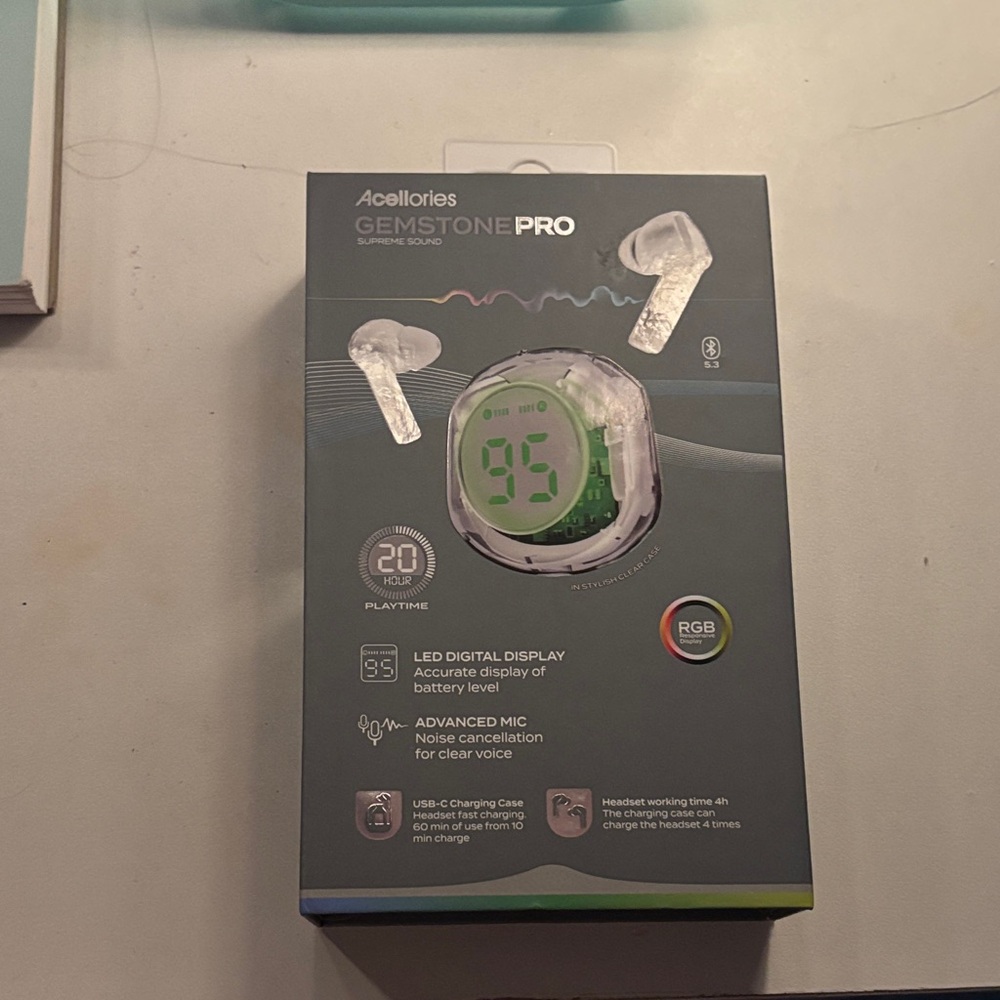 Gemstone Pro Wireless Earbuds — White (with blue)